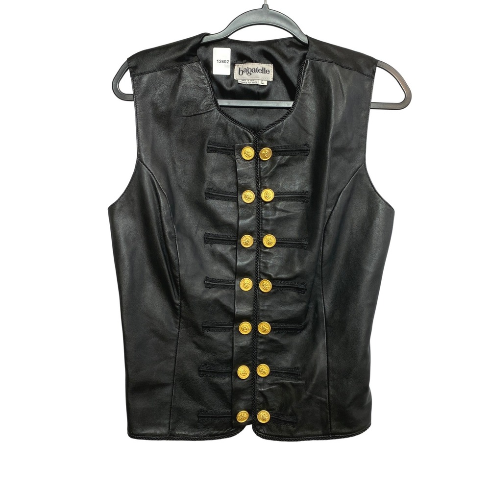 Bagatelle Vest Womens L Black Military 95648 Gold Crest Button Braided Trim